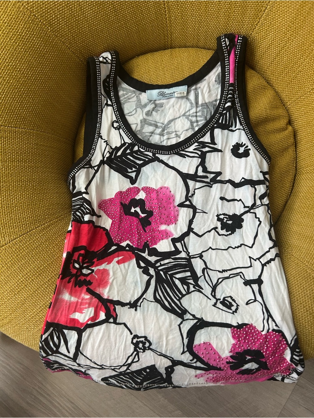 Blumarine White Tank Top with Pink Floral Accents